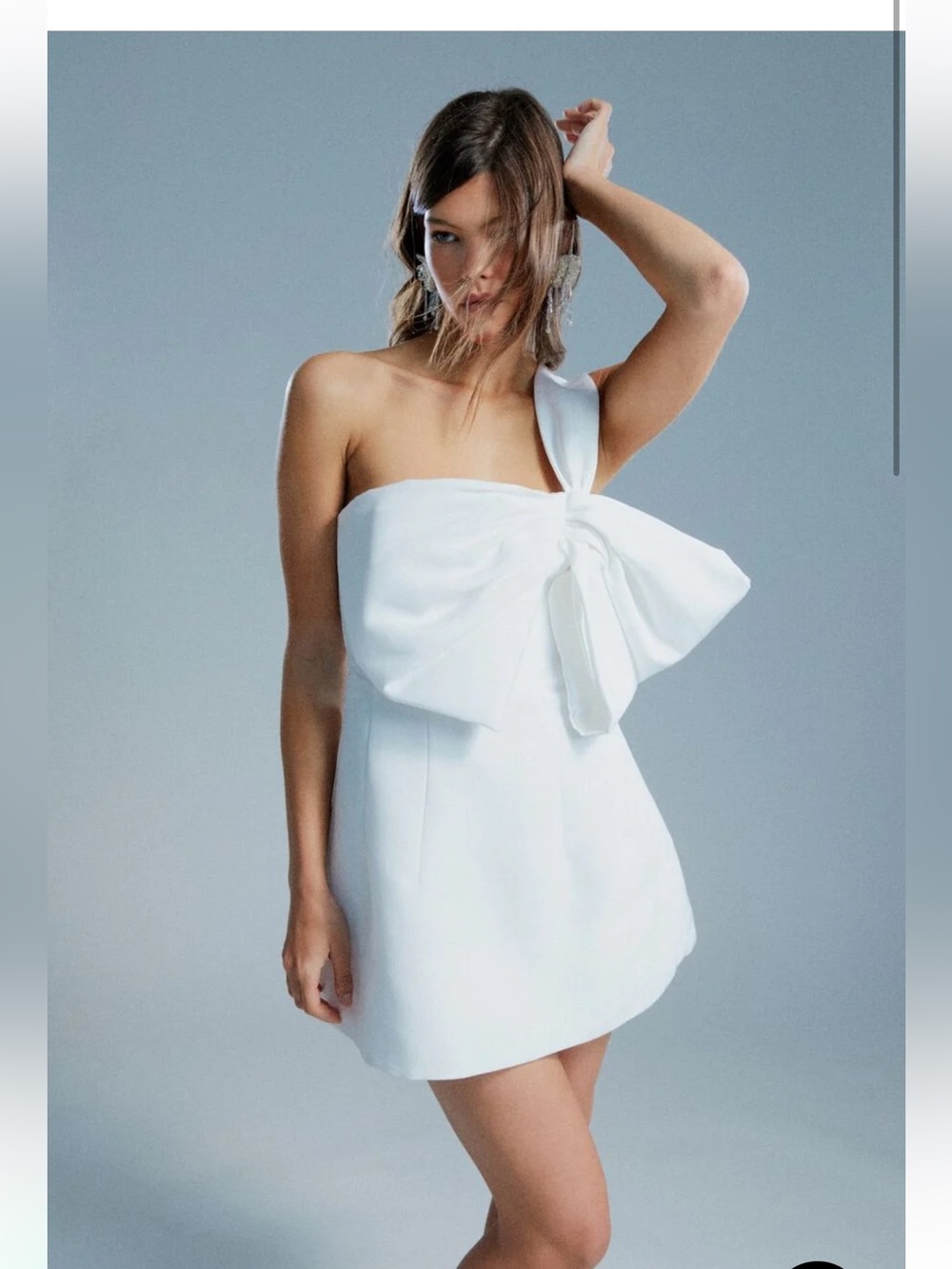 Bardot White One-Shoulder Bow Mini Dress